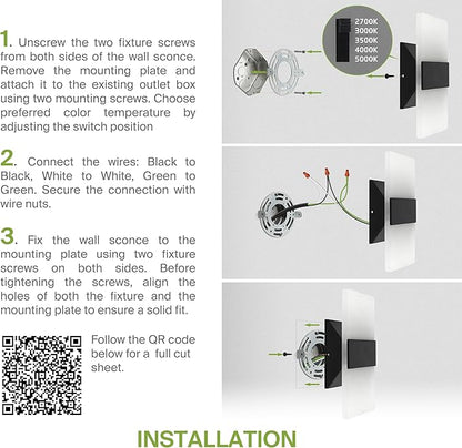 ASD 14 Inch LED Indoor Wall Sconce - Modern Interior 24W 120V 2700K-5000K Adjustable Dimmable Wall Mounted Light Fixtures, Acrylic Glass Wall Lights for Stairway, Hallway - ETL, Matte Black