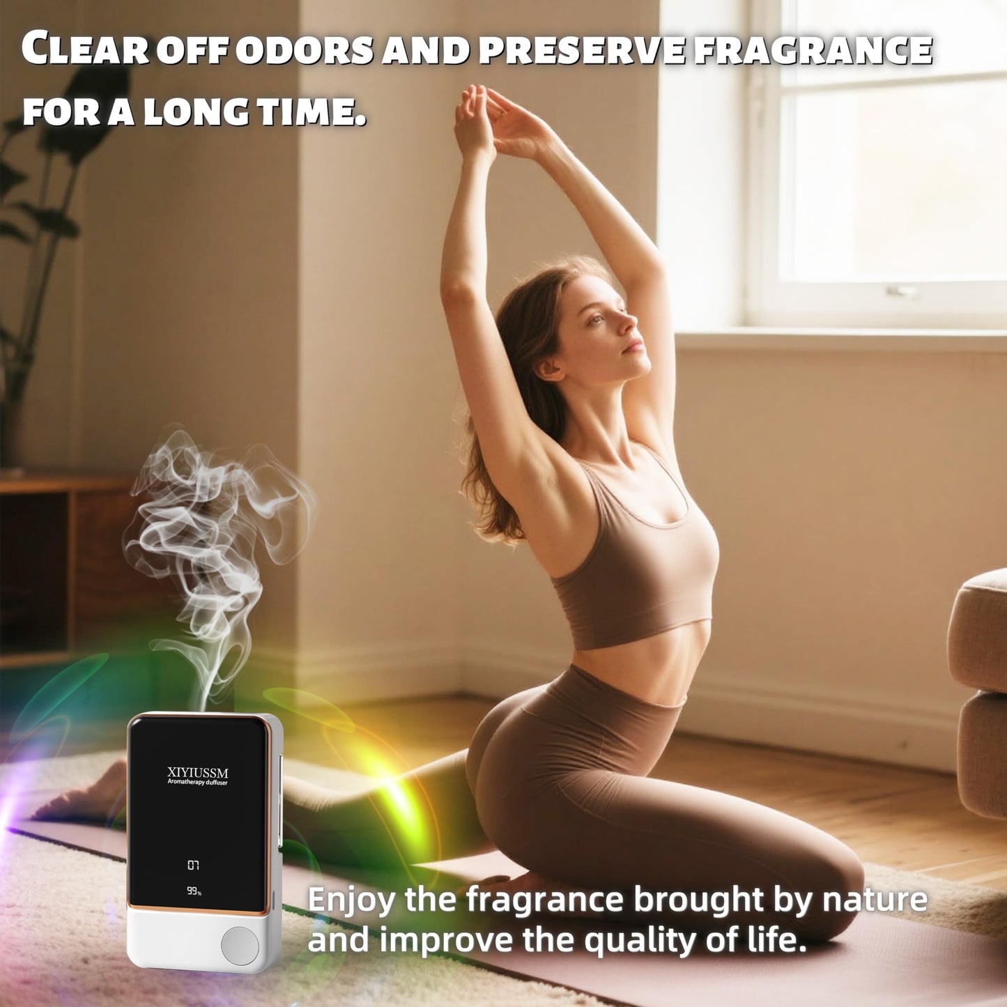 XIYIUSSM Waterless Essential Oil Diffuser for Home & Office Cordless Battery Operated Aroma Diffuser with 7 Mist Levels, Ultrasonic Air Freshener for Large Rooms Bedroom Bathroom Car Small & Portable