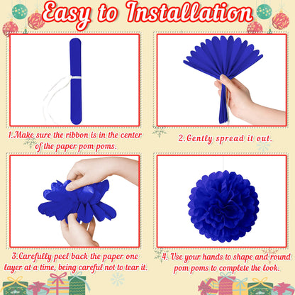Renbuzhu 13PCS Christmas Decorations Ornaments Set – 9 Red Green Blue Hanging Paper Lanterns, 4 Pom Poms for Indoor, Home, Xmas Party, Porch Decor