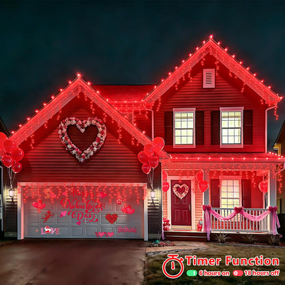 YEGUO 33ft 400 LED Red Icicle Lights for Valentine’s Day, Icicle Christmas Lights with 8 Modes, Connectable Icicle String Lights with Memory Timer