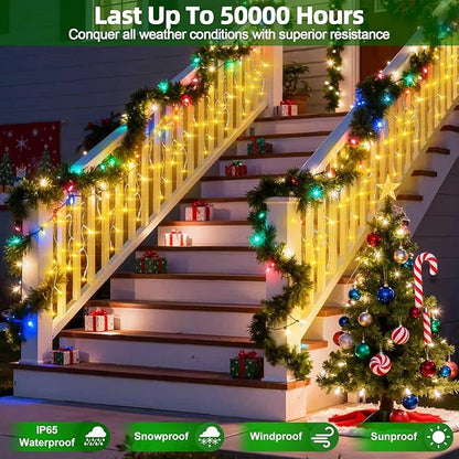 612 LED Christmas Lights with 136 Drops, 60ft 12 Modes Hanging ice String Lights with Timer & Dimmable & Waterproof, Plug-in Fairy Lights for Tree Holiday Wedding Party Christmas Decor Warm White