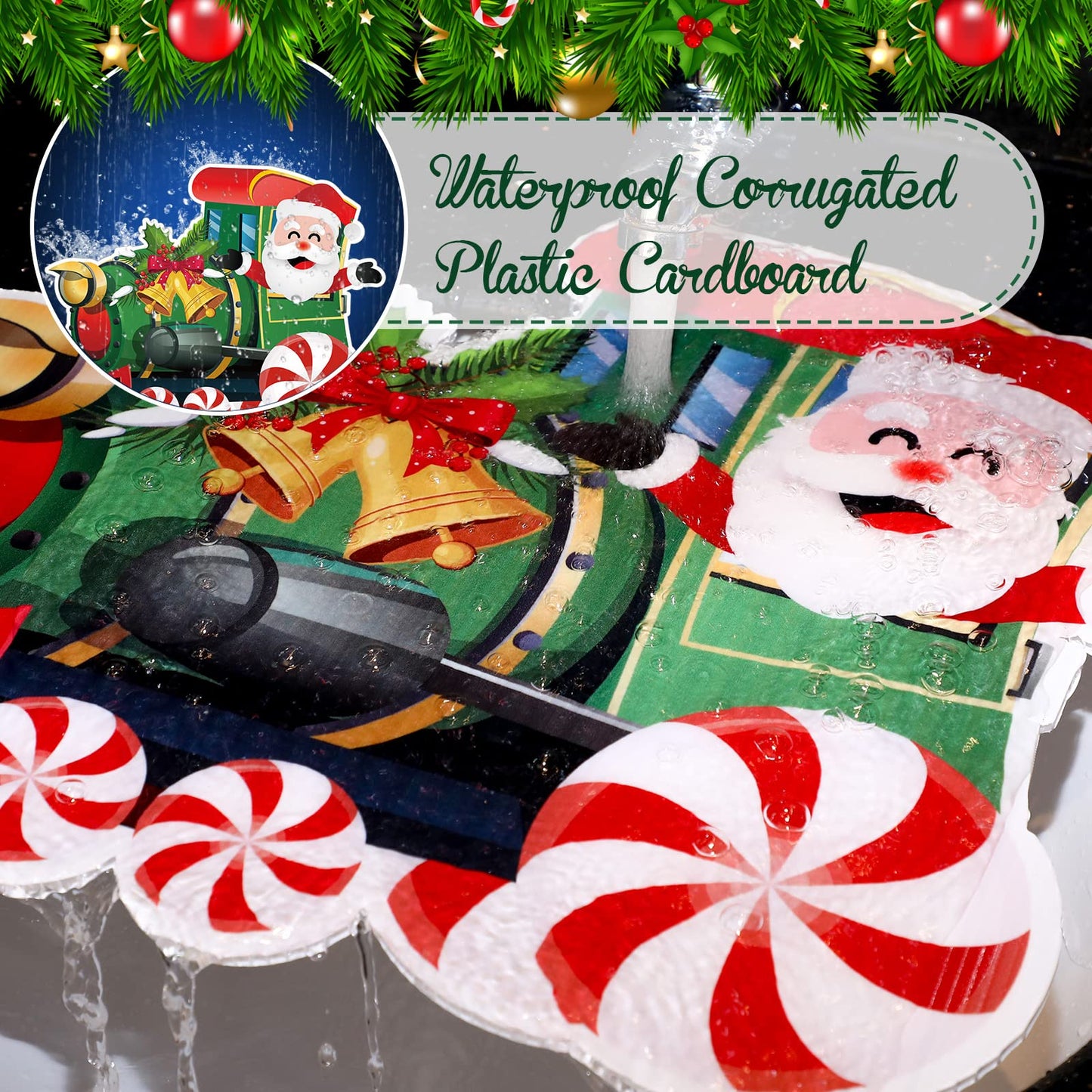 Marsui 4 Pieces Christmas Train Decorations Outdoor Yard Lawn Signs Christmas Tree Gingerbread Santa Snowman Reindeer Train with 8 Stakes for Xmas Holiday Outside Garden Lawn Yard Decor
