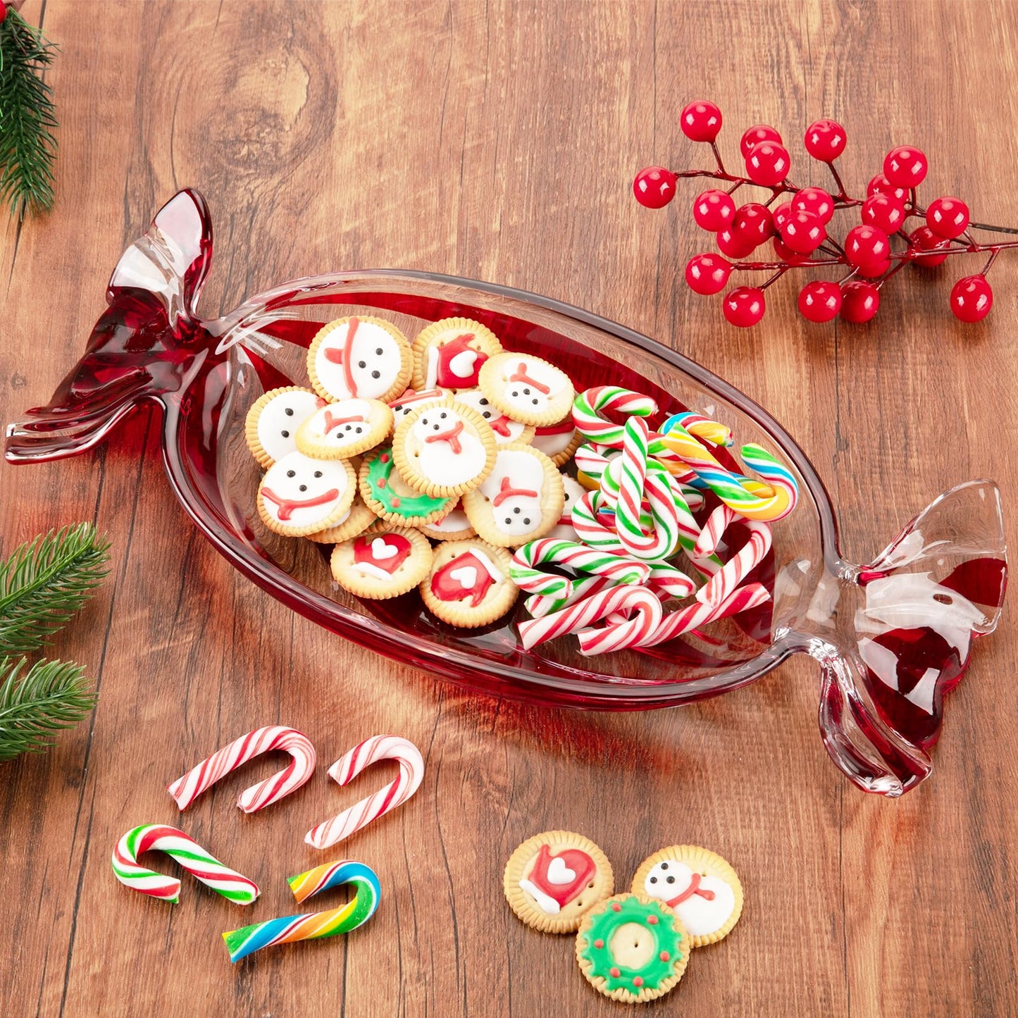 SHOWLOUE Christmas Platter Dish, Glass Candy Platter Serving Dessert Plates Christmas Dinnerware Tray Decorative Plates for Xmas Holiday Party Favor, Small