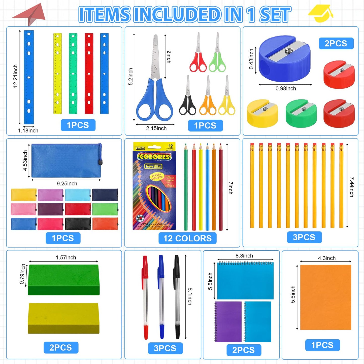 Back to School Supplies Bundle Kit Bulk for Christmas Shoebox Donation Essential Supplies Kit for Christian Charity Packing Party Samaritan Purse Gifts (12)