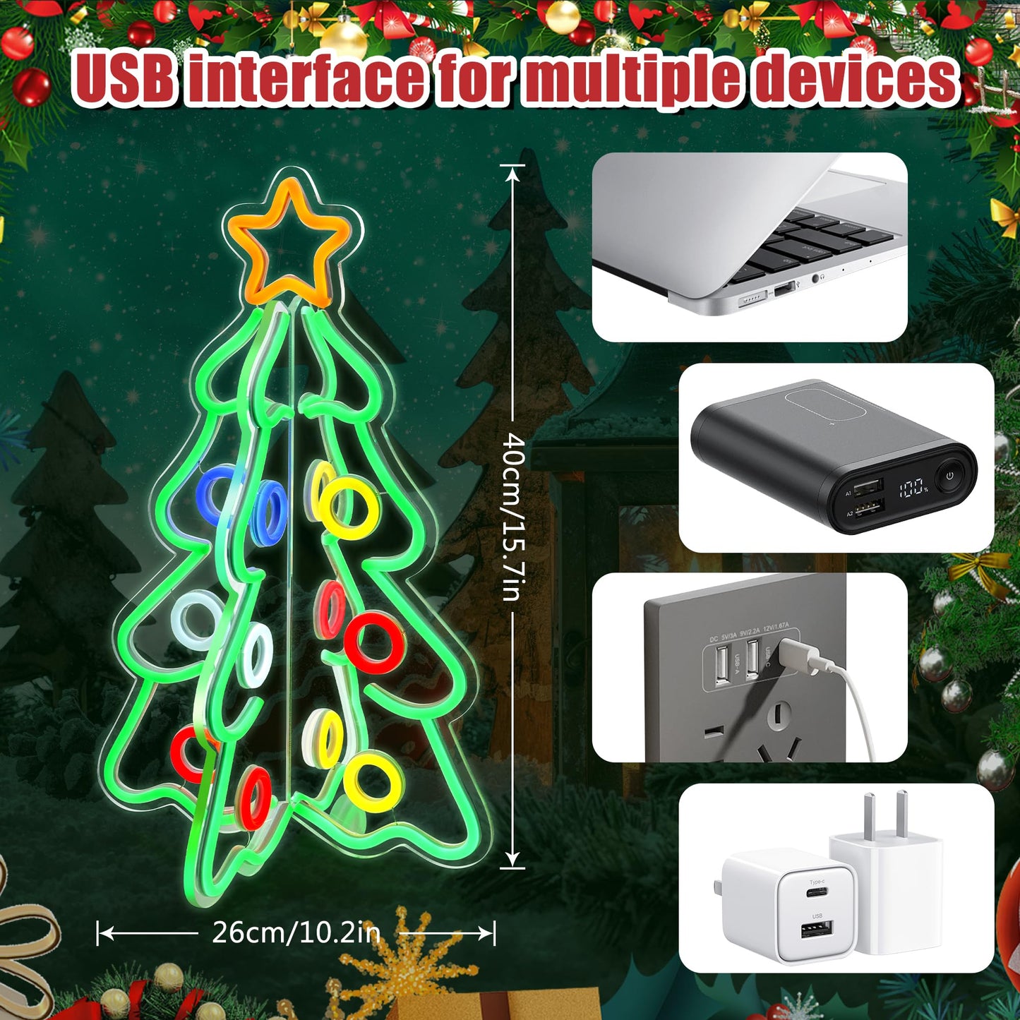 Lumavere Easter Neon Signs, 3D Acrylic LED Tree Light with Adjustable Brightness, Tabletop Holiday Decoration for Indoor & Outdoor, USB Powered, 2-Piece Easy Assembly Christmas Tree Festival Gifts