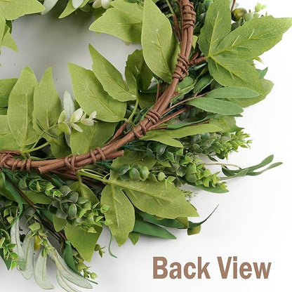 Wreaths for Front Door 22", Door Spring Wreath with Eucalyptus Olive Boxwood Leaves, Greenery Wreath Door Decoration for Spring Summer All Season Home and Outdoor