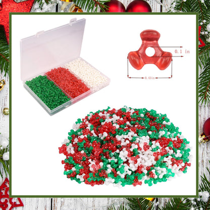 2400Pcs Christmas Tri Beads, Christmas Tri Shaped Beads Red Green White Triangle Beads for Craft Wreath Candy Cane-Xmas Holiday Tree Decorations Beaded Ornament Kit