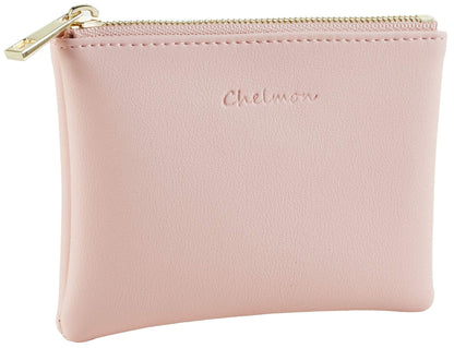 Chelmon Vegan Leather Coin Purse Pouch Change Purse With Zipper For Men Women (Pink Lotus)