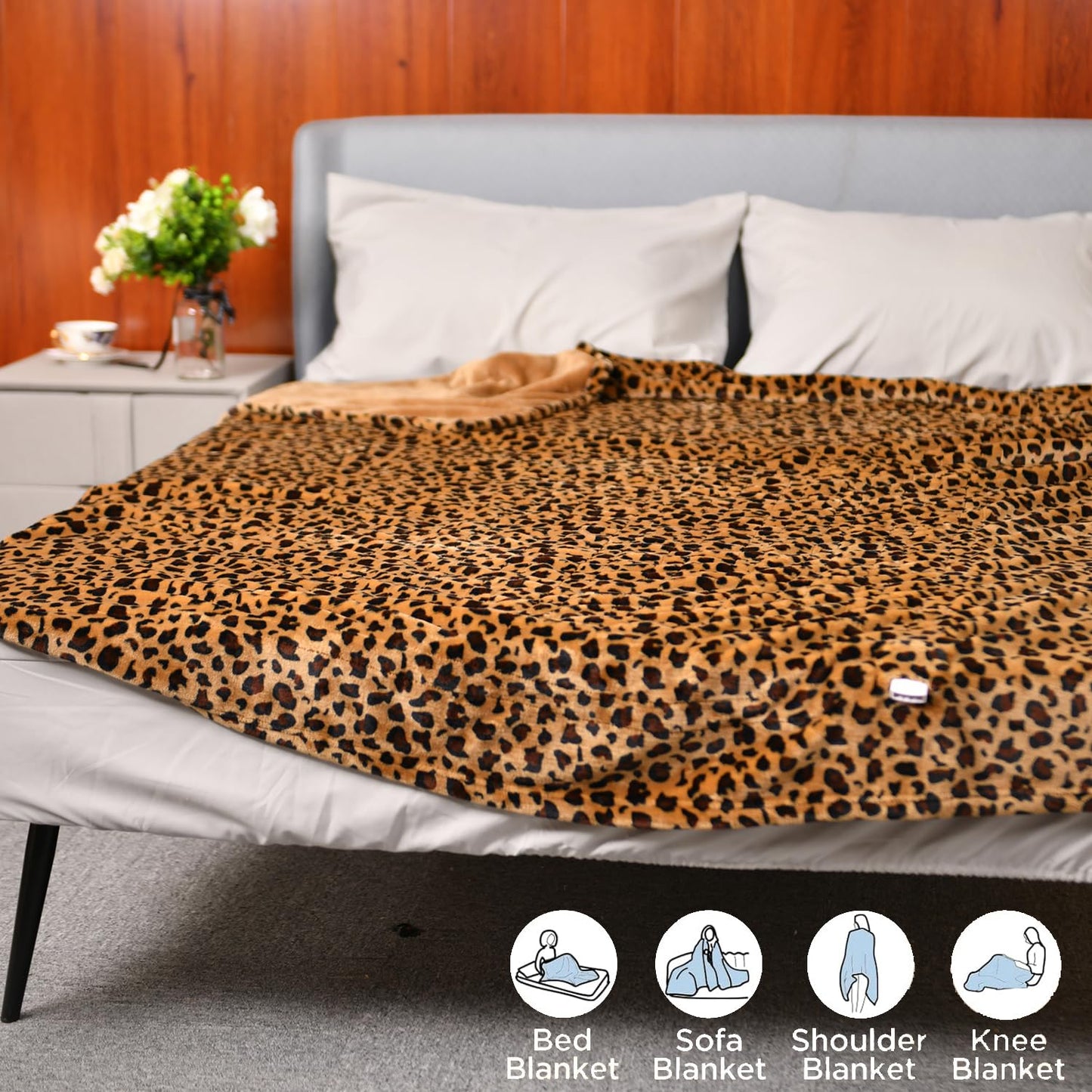 MERRYLIFE Heated Blanket Cozy Soft Electric Blanket with 4 Heating Levels&8 Hours Auto Off Overheat Protection Machine Washable UL&FCC Certification Use for Home Couch (Cheetah,50" 60")