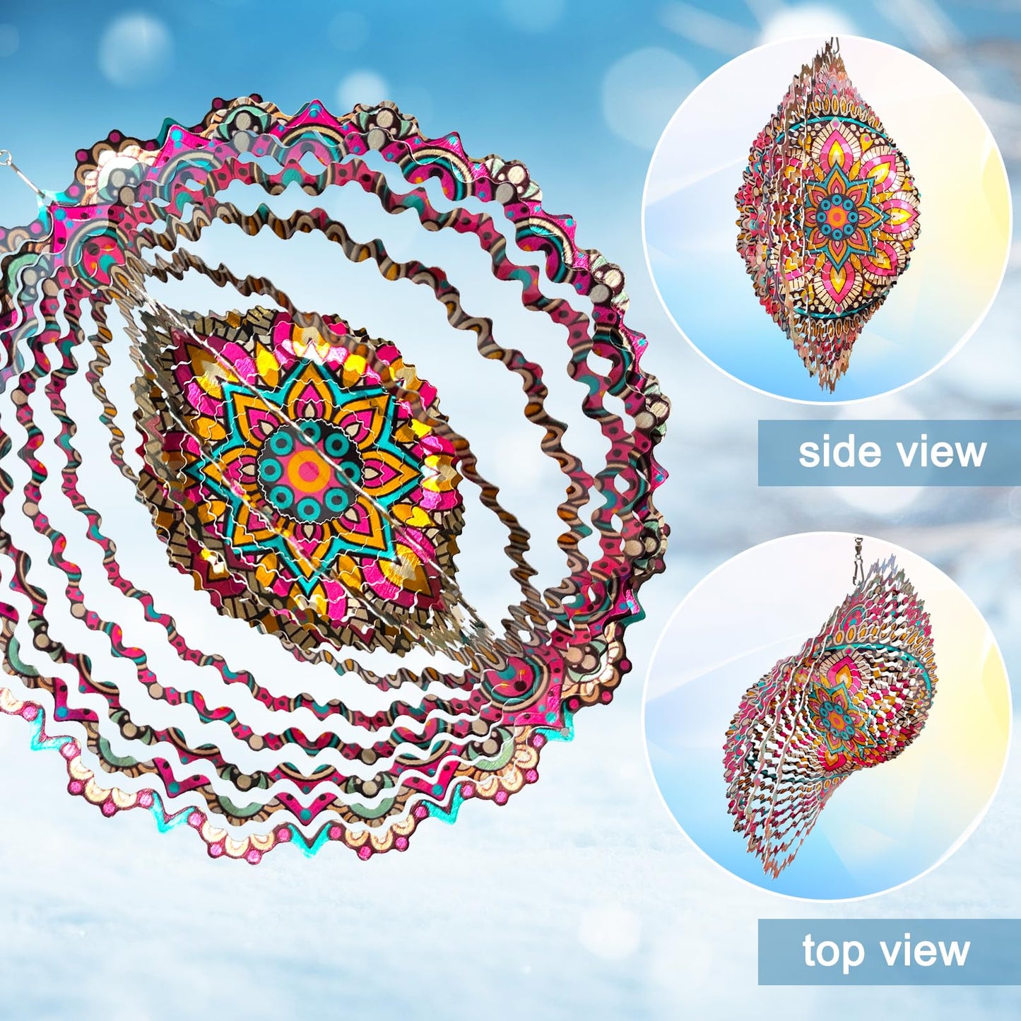 Eiryhope Mandala Blossom Wind Spinner - Metal Wind Spinners | 12inch 3D Kinetic Laser Cut Hanging Wind Sculpture & Wind Catcher | Outdoor Decor for Garden, Patio, Yard Art