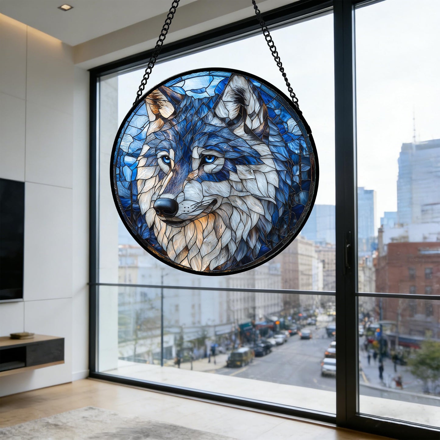 DASTOLL Stained Glass Window Hanging - Funny Wolf Suncatcher Ready to Hang Window Doors Home Decoration and Christmas, Mother's Day Birthday Gifts for Women, Men, and Mom 7.8x7.8 in