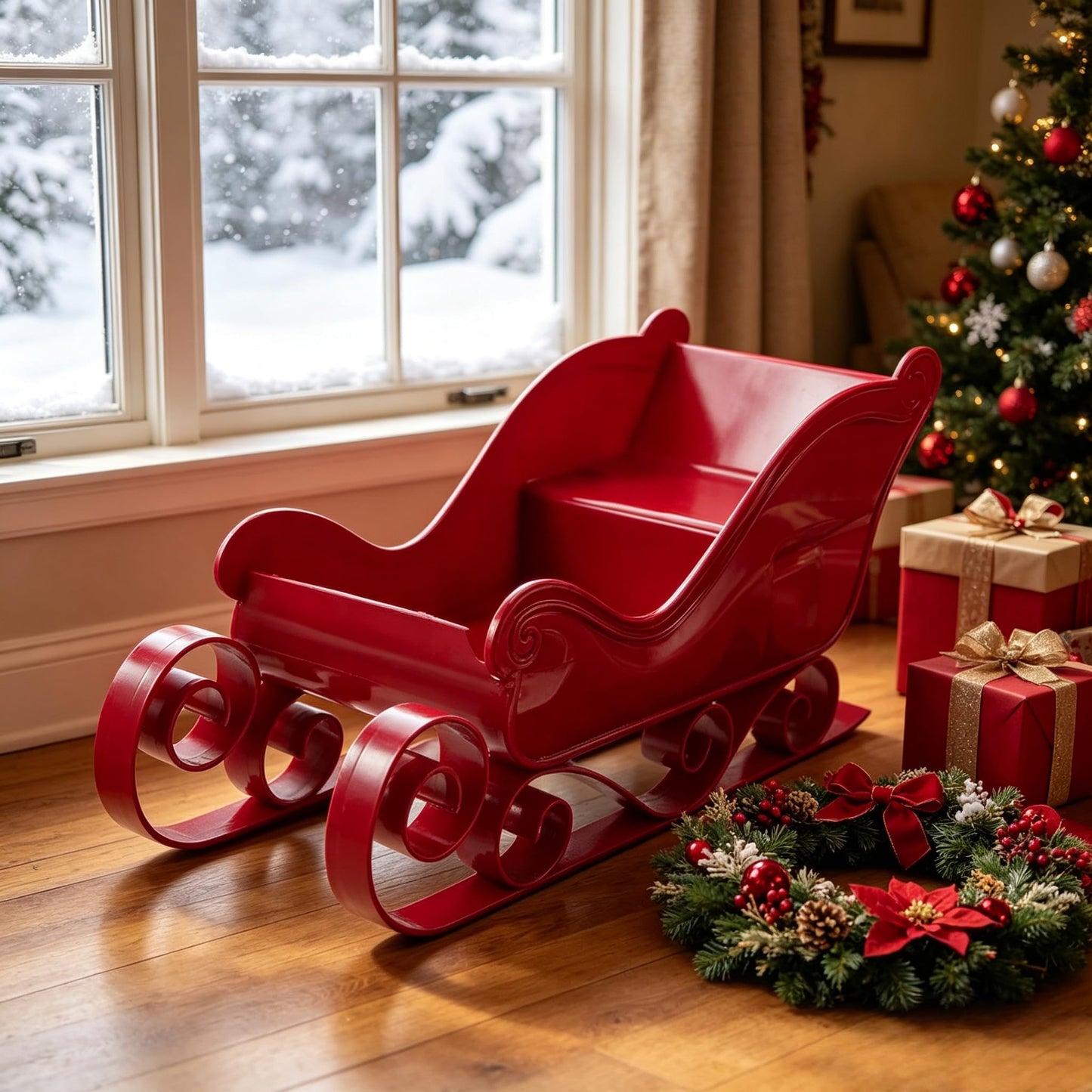 Christmas Sleigh Decor, Mini Sled Ornament Xmas Candy Tray Platter Dish Classic Sleigh for Holiday Outdoor Tabletop Sleighs