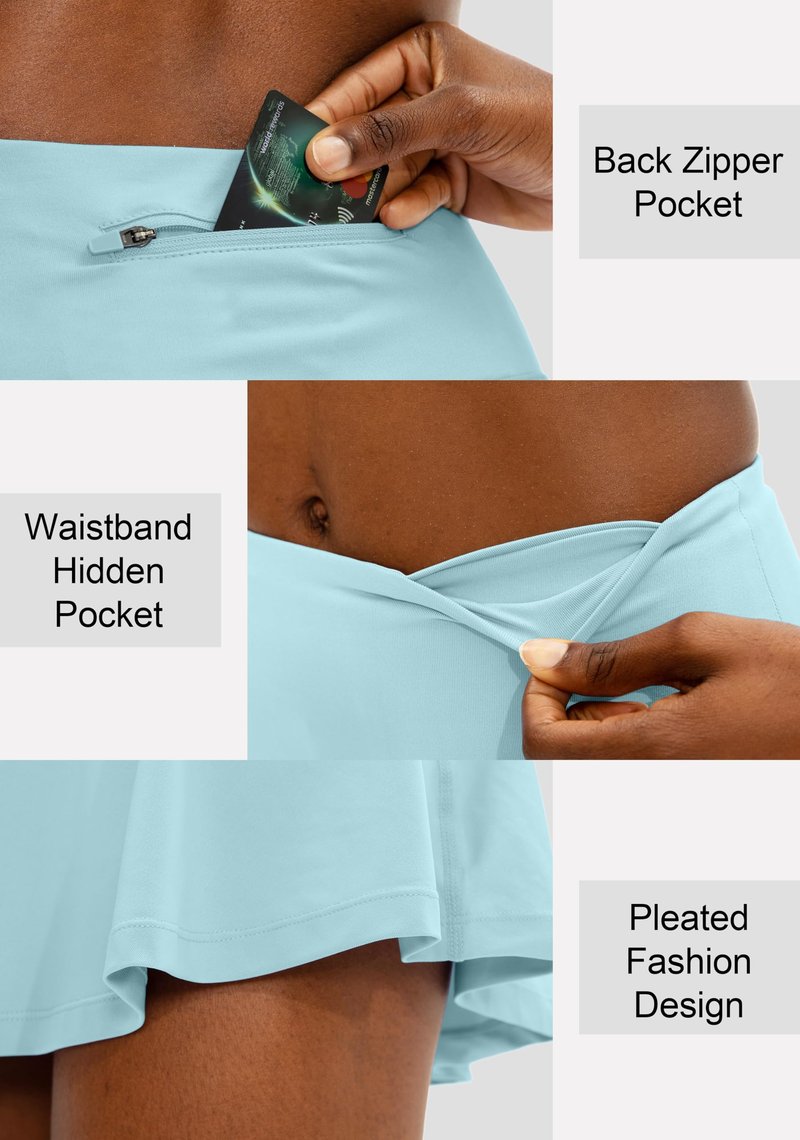 SANTINY Pleated Tennis Skirt for Women with 4 Pockets Women's High Waisted Athletic Golf Skorts Skirts for Running Casual (Sky Blue_S)