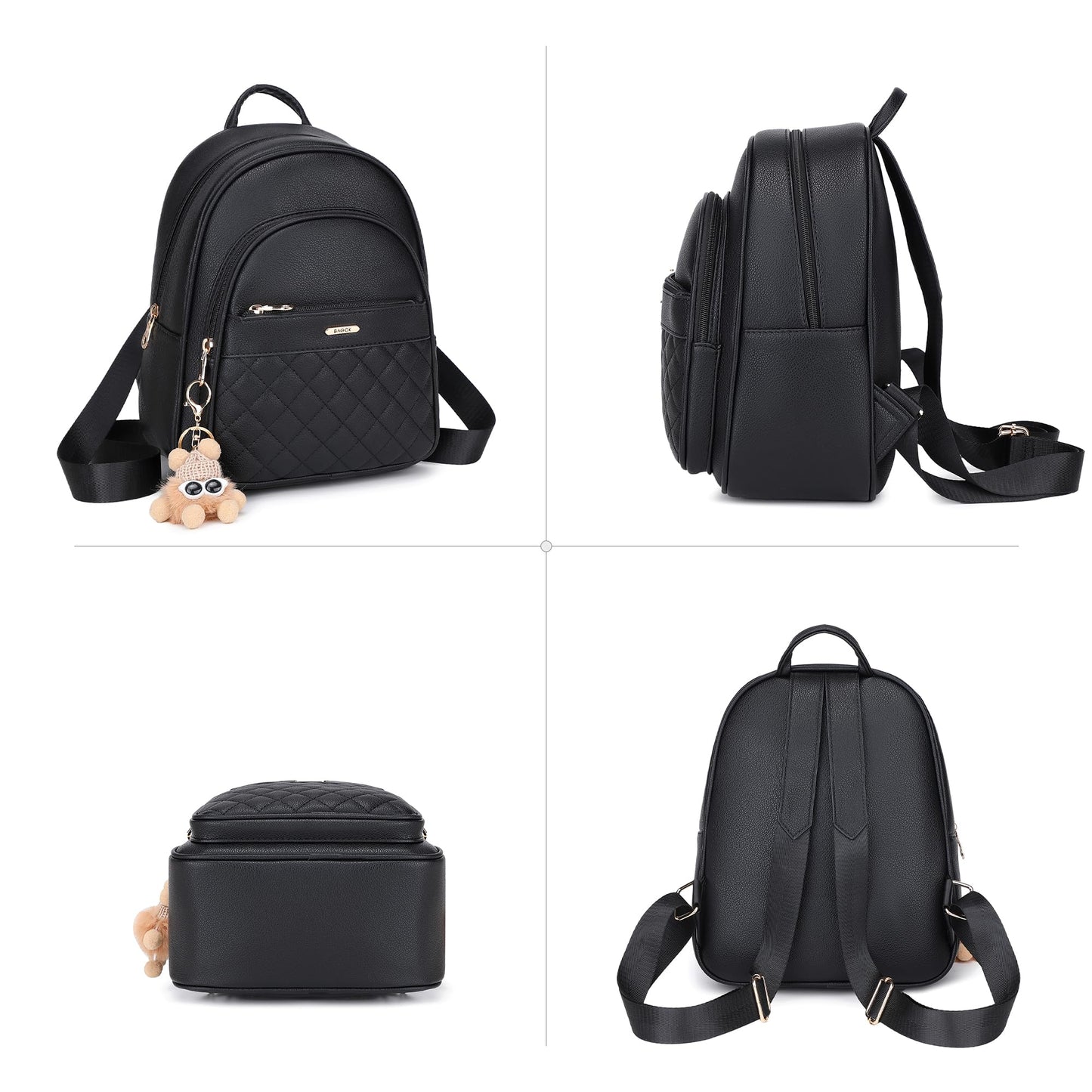BAGOK Mini Leather Backpack Purse for Women, Small Backpack Purse with Cartoon Charm, Cute Fashion Bag for Girls