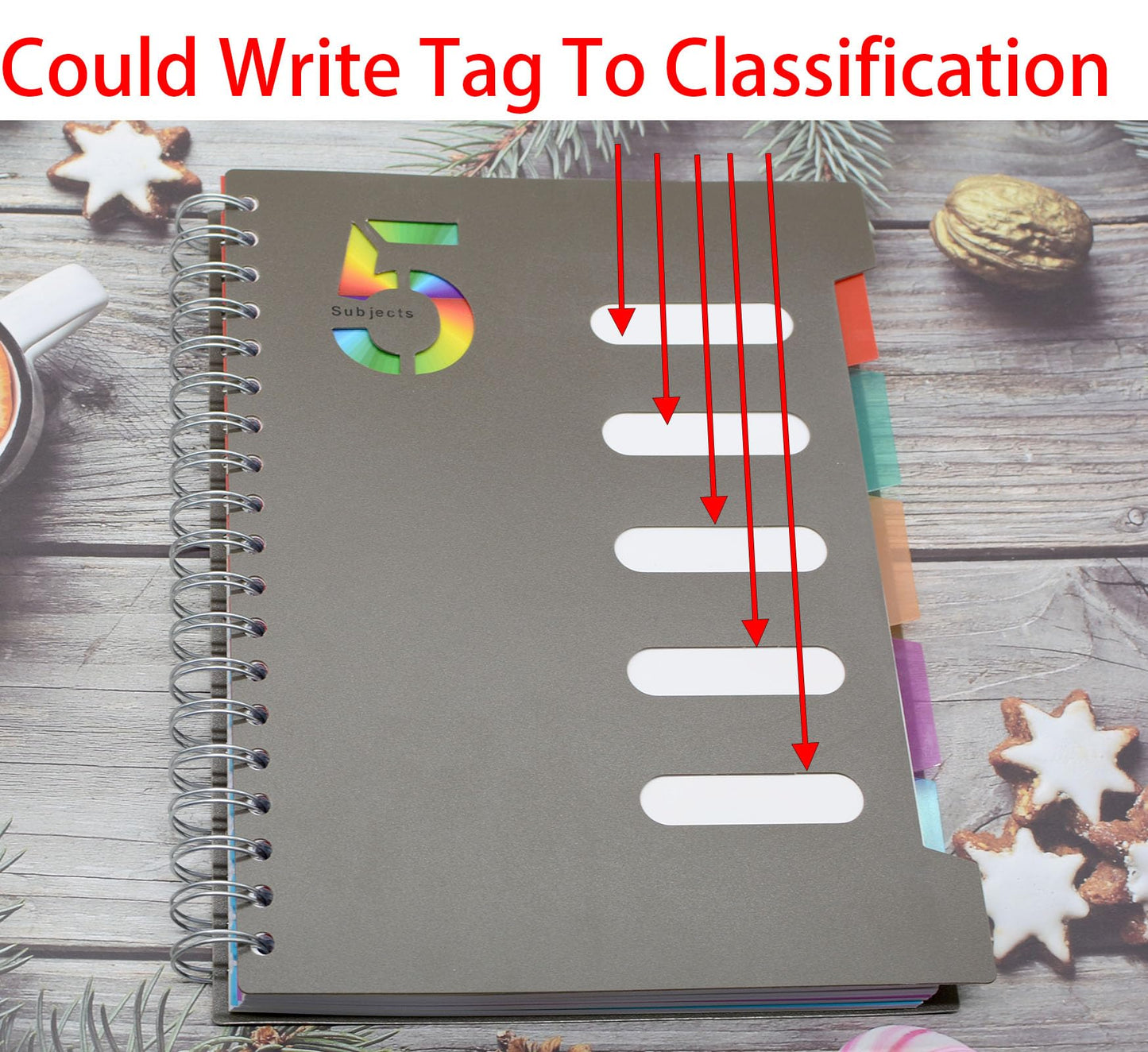 5 Subject Notebook, 4 Pcs 10 Inch x 7 Inch B5 Black Spiral Notebook With Waterproof Plastic Softcover, 300 Pages 80 Gsm College Ruled Papers With 5 Sheets Colorful Movable Dividers (4 Pcs Black)