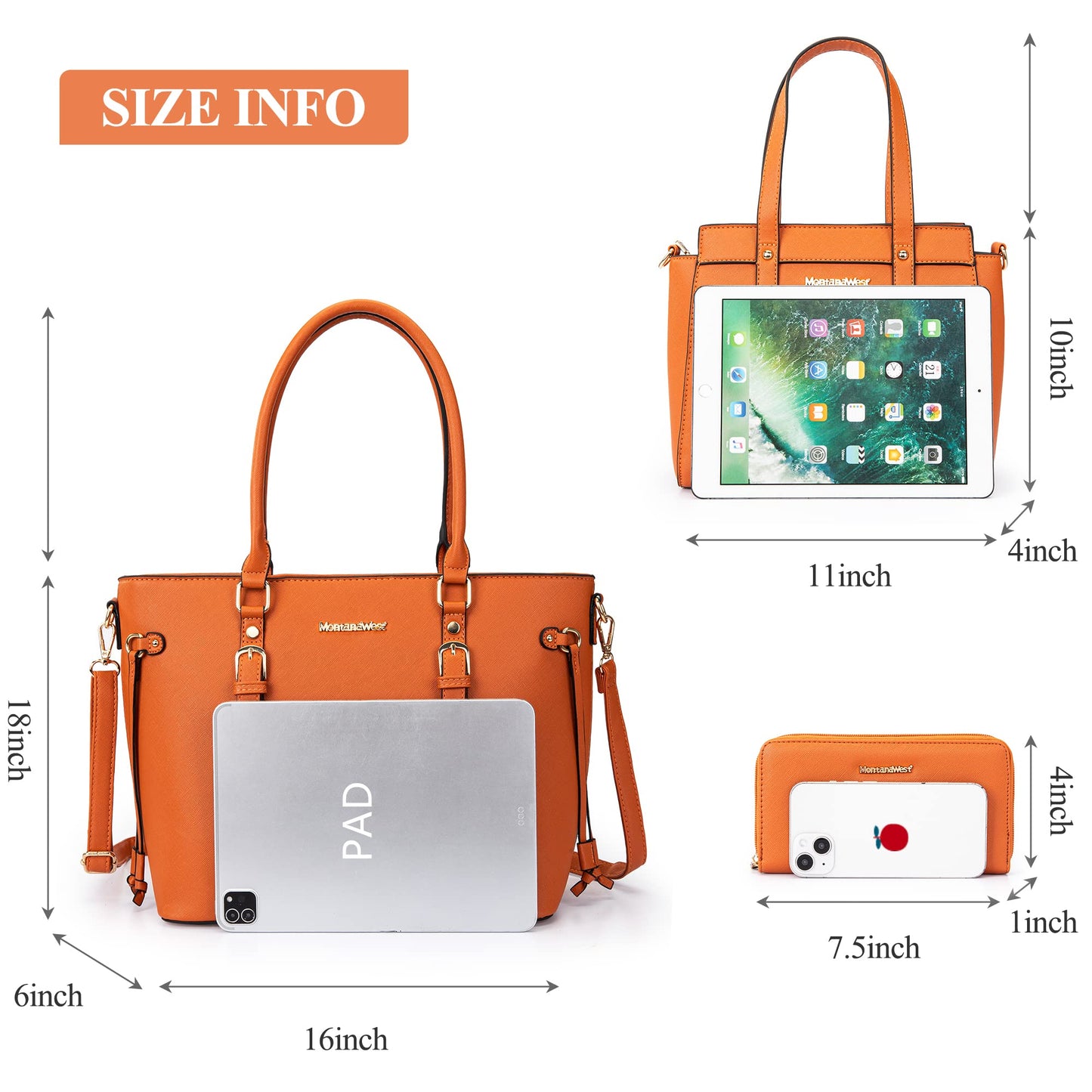 Montana West 3PCS Purses for Women Tote Bag and Wallet Set Shoulder Satchel Crossbody Bags Leather Handbag for Gift Travel Casual Work MWC3-C032WOR
