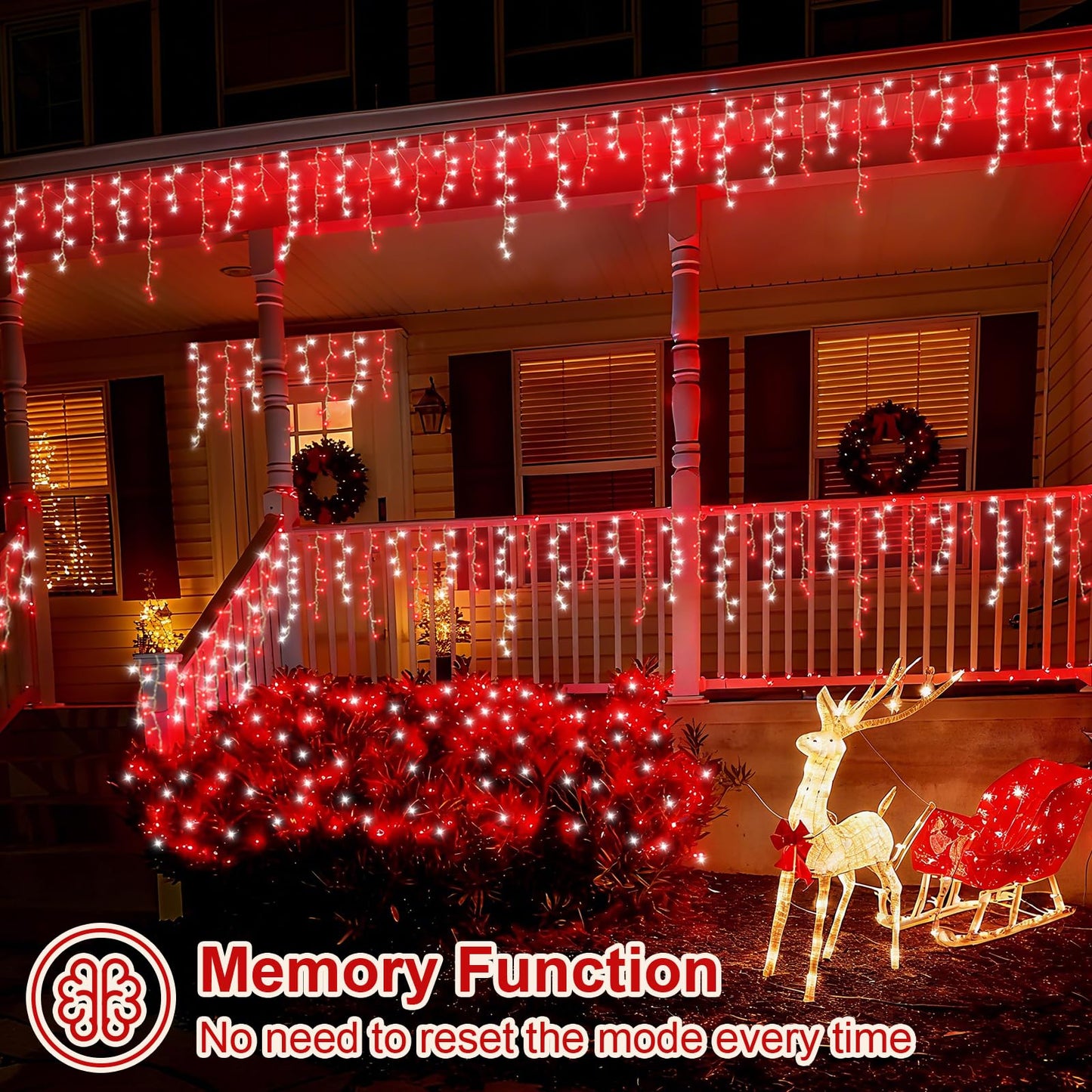 YEGUO 33ft 400 LED Red and White Icicle Lights Outdoor Waterproof, 80 Drops Icicle String Lights Connectable, 8 Modes Icicle Christmas Lights with Memory
