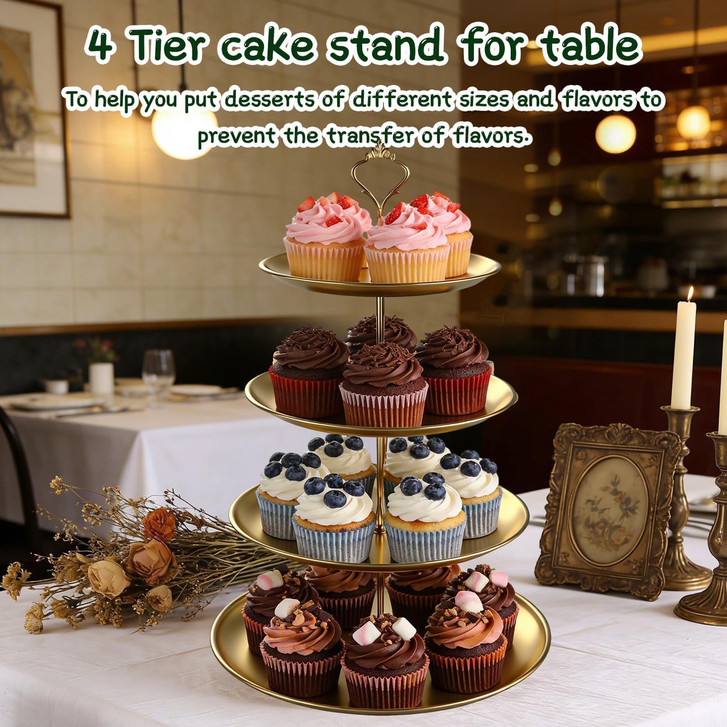 Oungy 2 Pack 4 Tier Cupcake Stand, 17.1" Gold Dessert Stands for Dessert Table, Stainless Steel Tiered Tray Stand for Wedding, Birthday & Party