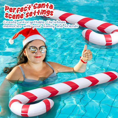 Leyndo 6 Pcs 5.5 ft Christmas in July Candy Cane Summer Christmas Candy Cane Inflatable Pool Noodles Jumbo Floats Swim Floating Noodles for Indoor Outdoor Swimming Pool (Red and White)