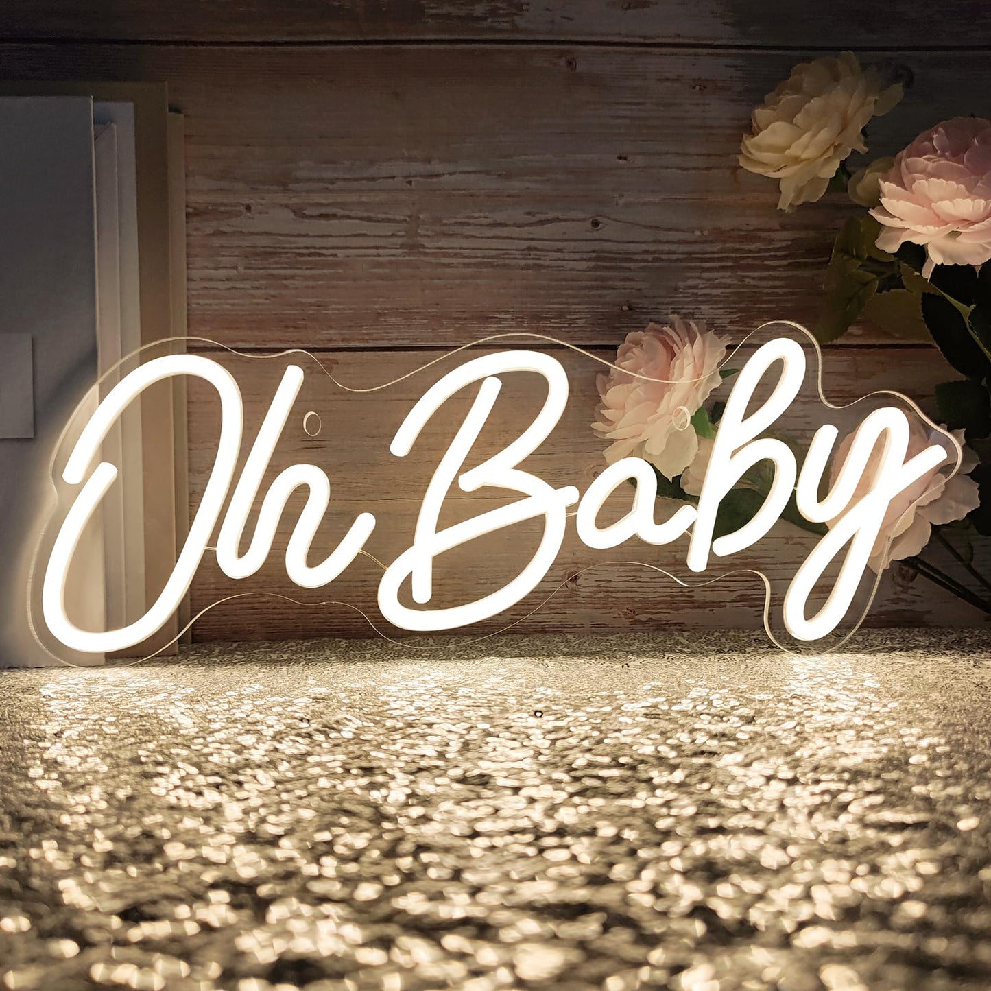 Oh Baby Neon Sign for Backdrop Wall Decor, Dimmable LED Neon Light for Backdrop Baby Shower, Birthday, Bedroom Christmas Birthday Party Warm white