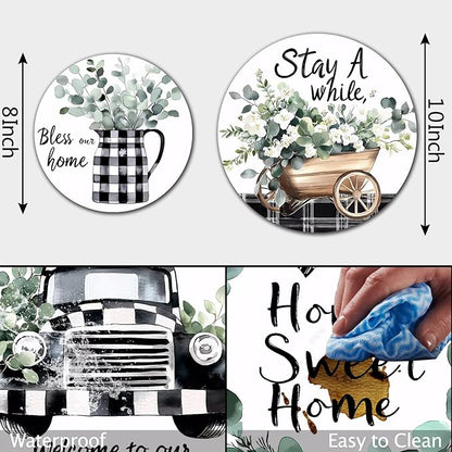 Black and White Grid Pattern Stove Burner Covers, Fresh Green Gas Stove Burner Covers 8 ＆10 Inches Stove Top Covers Electric Stove 4 Metal Stove Cover Gas Stove Top Cover, Cooktop Decorative