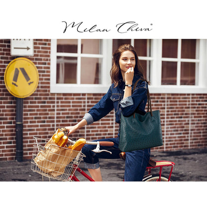Milan Chiva Leather Tote Bag for Women with Zipper Large Ostrich Hobo Purse Shoulder Purses and Handbags Deep Blue Gift MC-1038LKB