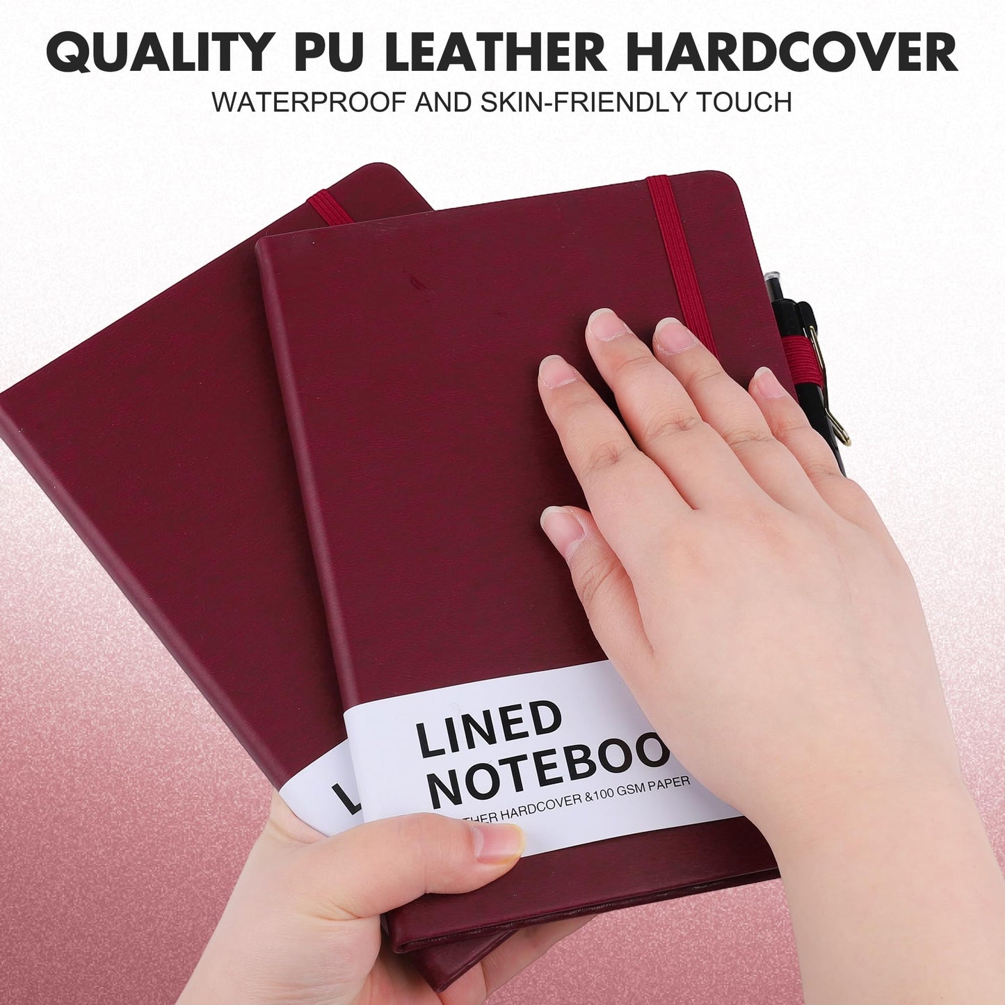 Aodaer 30 Set Lined Notebook Journals with Pens A5 Notebooks 100 GSM College Ruled Hardcover Notebook PU Leather Notepad with Pen Holder for Office School, 5.7 x 8.3 Inches, Burgundy