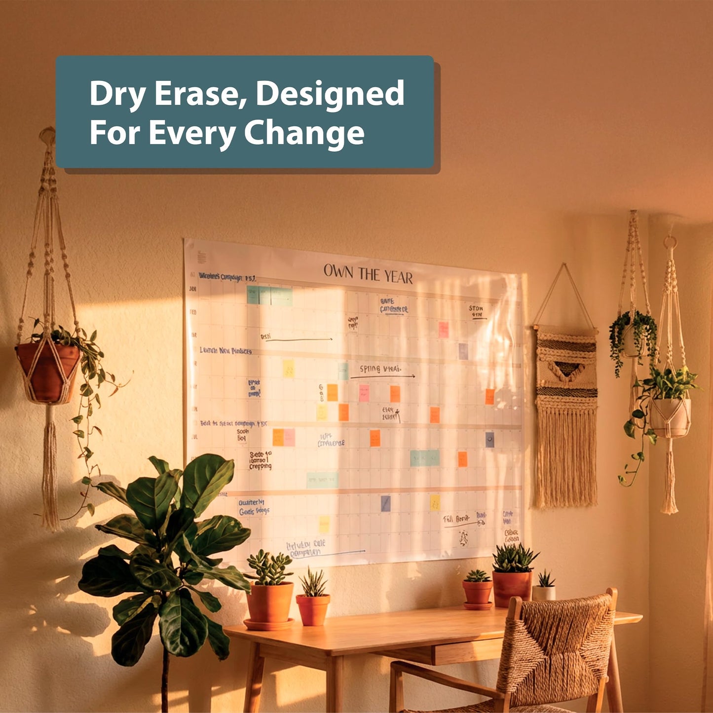 Own the Year GIANT UNDATED Wall Calendar | 4ft x 3ft Full-Year Dry Erase Planner Start Anytime, Jumbo Whiteboard Wall Calendar with Markers, Includes Stickers & Mounting Kit, Large Quarterly Layout for Home or Office