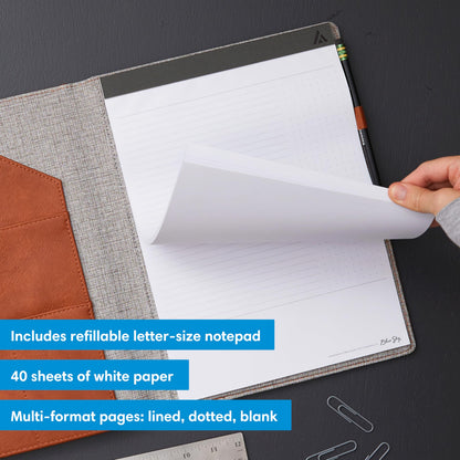 Blue Sky ASMBLD Faux Leather Padfolio, 12.13" x 9.45", Letter Size, Undated, Professional Portfolio with Notepad, Business Organizer for Meetings and Office, Tan