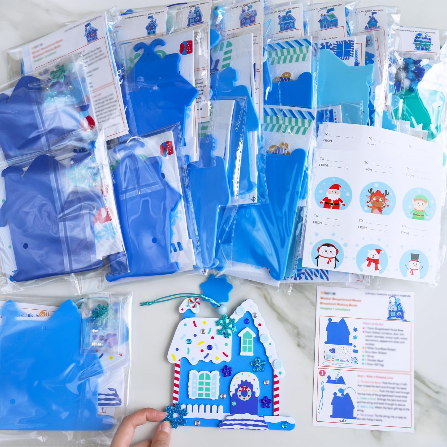 Winlyn 24 Sets Winter Decorations DIY 3D Gingerbread House Ornaments Christmas Crafts Kits Foam House with Snowflake Foam Stickers for Kids Holiday Seasonal Gift Home Classroom Activities Party Favors