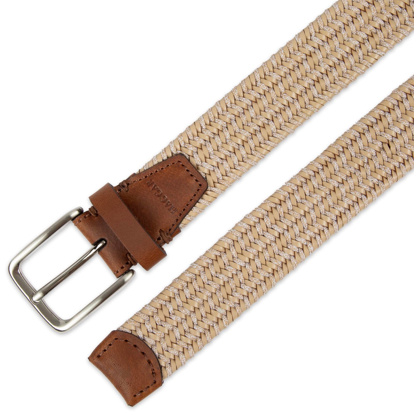 Haggar Men's Mixed Media Fabric Braid Belt, Khaki, Large