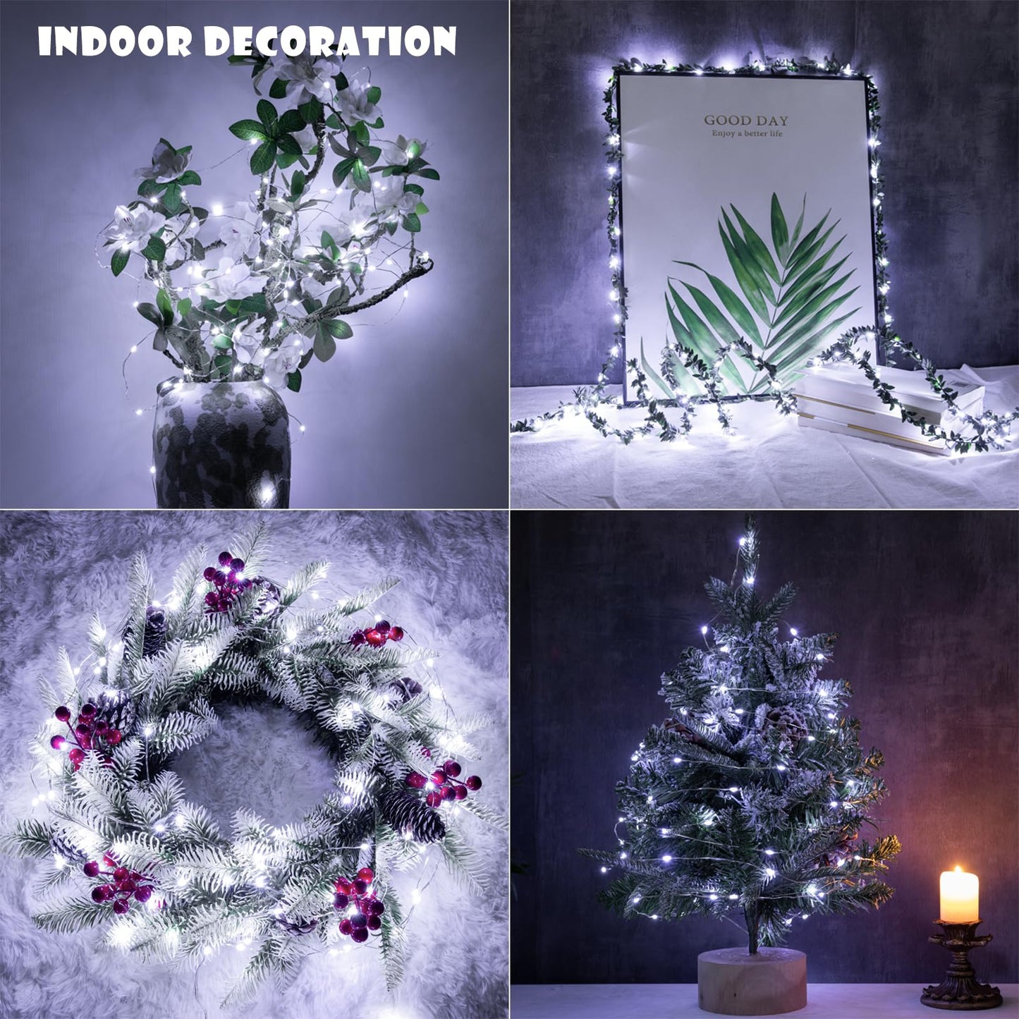 ZELUXDOT Fairy Lights Plug in,200FT 600LEDs Waterproof Led String Lights,8 Modes Remote Twinkle Light for Outdoor Indoor Christmas Wedding Birthday Garden Party Decorations,Silver Wire,Cool White