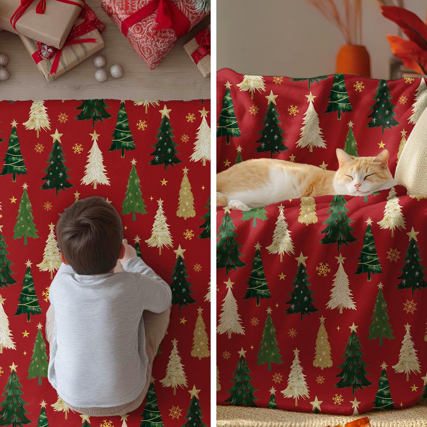Horaldaily Christmas Flannel Blanket Throw, Christmas Red Tree Soft Fuzzy Plush Cozy Fleece Blankets for Couch Sofa Bed Lounging, Ideal Gifts for Kids Adults Wife Self, 50x60
