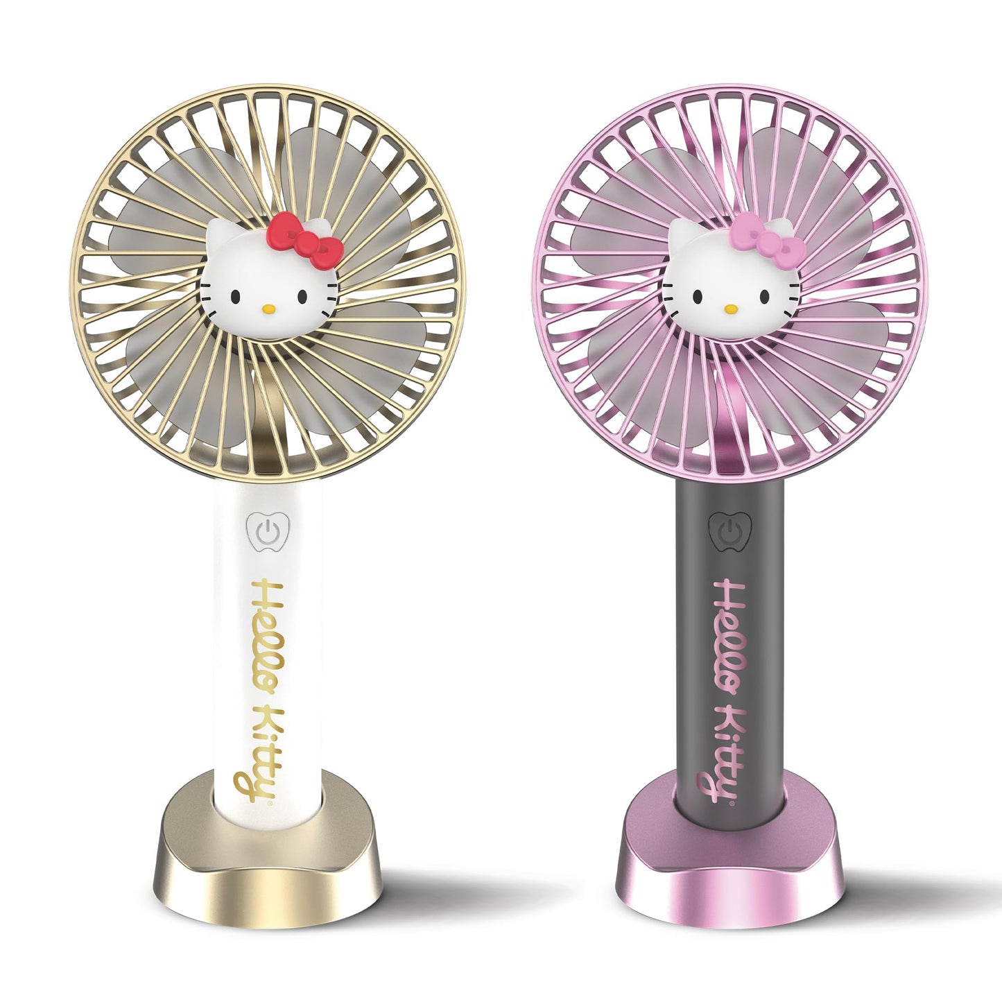 Hello Kitty 2-Pack Handheld Fan with Tabletop Stand - Multi-Speed Settings, Rechargeable Battery, Portable and Compact Design - Ideal for Home, Office, and Outdoor Use - Includes USB Charging Cable
