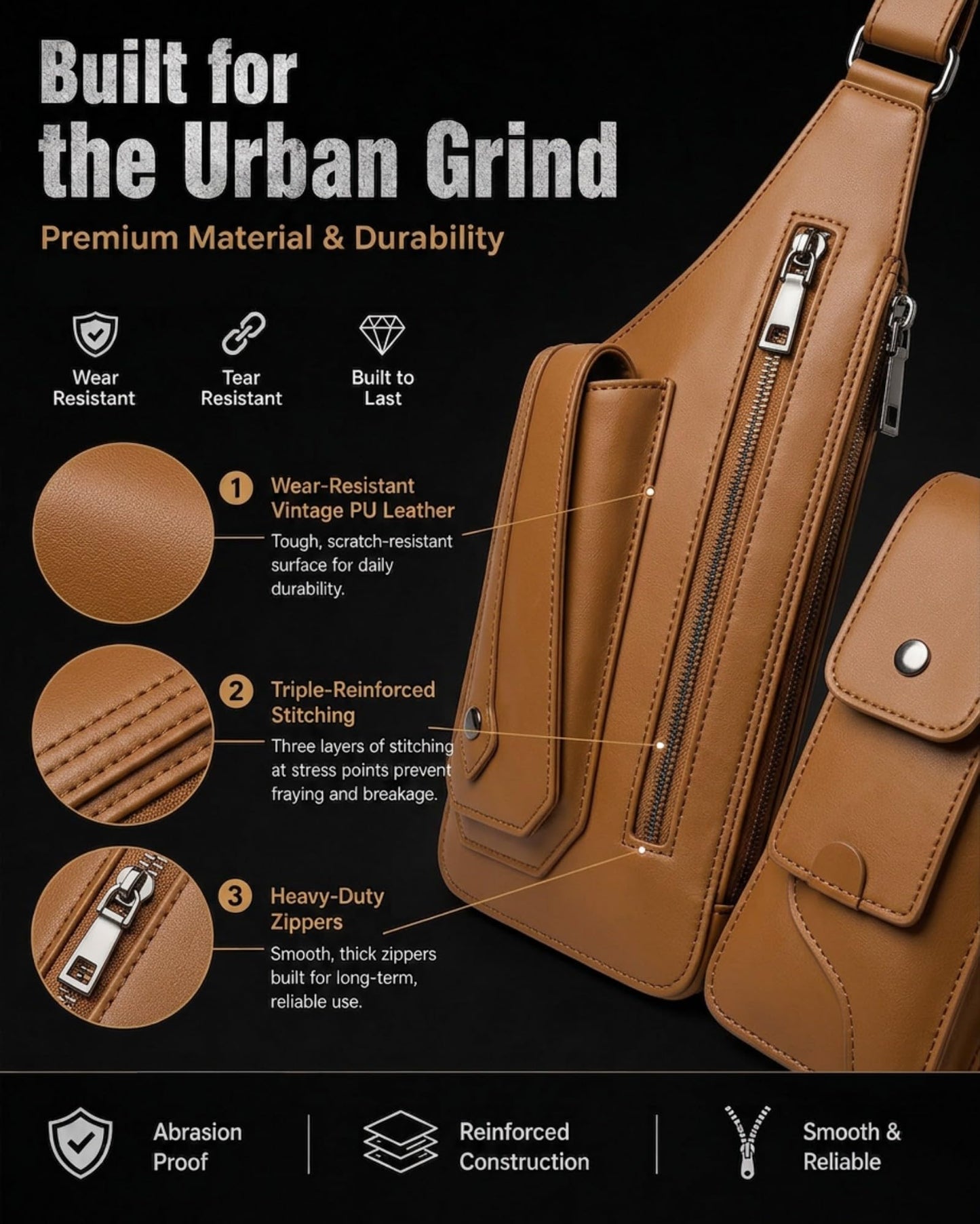 Taadyin Large Double Shoulder Armpit Bag for Men, PU Leather Anti-Theft Underarm Holster Shoulder Wallet for Travel Cycling (Brown)
