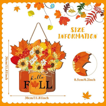 Newcotte Thanksgiving Wooden Sign Fall Decoration for Home Hello Fall Door Sign Farmhouse Maple Leaves Wall Hanging Decoration Door Hanger Wreath for Thanksgiving Autumn Porch Outdoor Home Decor