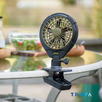 Treva 5 Inch Battery Powered Clip Slim and Portable Cooling Fan with Clamp for Travel, Outdoor,Camping, Car, Office Desk, Baby Stroller - Multi-Directional Rotating and Adjustable Head (2 Pack)