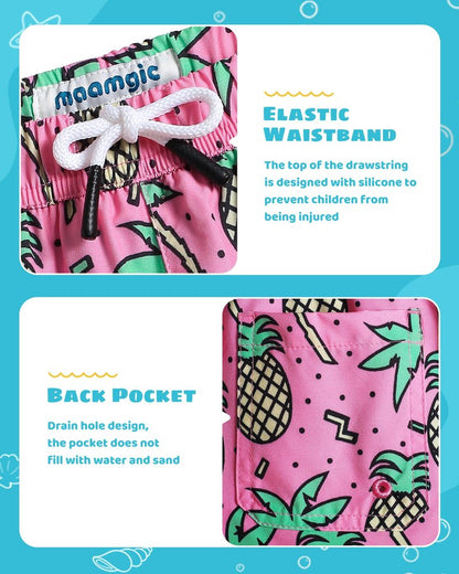 maamgic Boys Swim Trunks with Compression Liner Toddler Stretch Swim Shorts Quick Dry Swimming Trunks Boxer Brief 2 in 1 Beach Shorts Rose Coconut 8