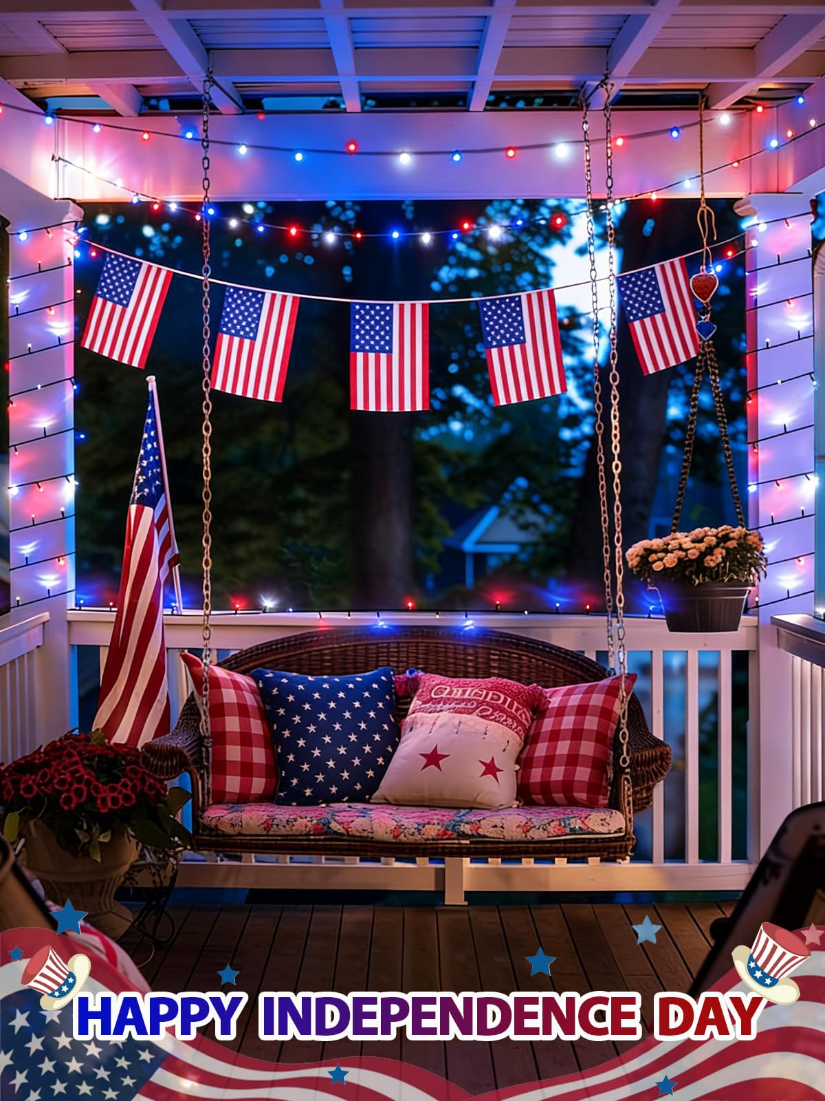 2 Pack 200 LED Red White and Blue Solar String Lights Outdoor Waterproof, Solar Powered LED Patriotic Lights, Solar Tree Lights for Independence Day 4th of July Memorial Day 250th Anniversary Decor