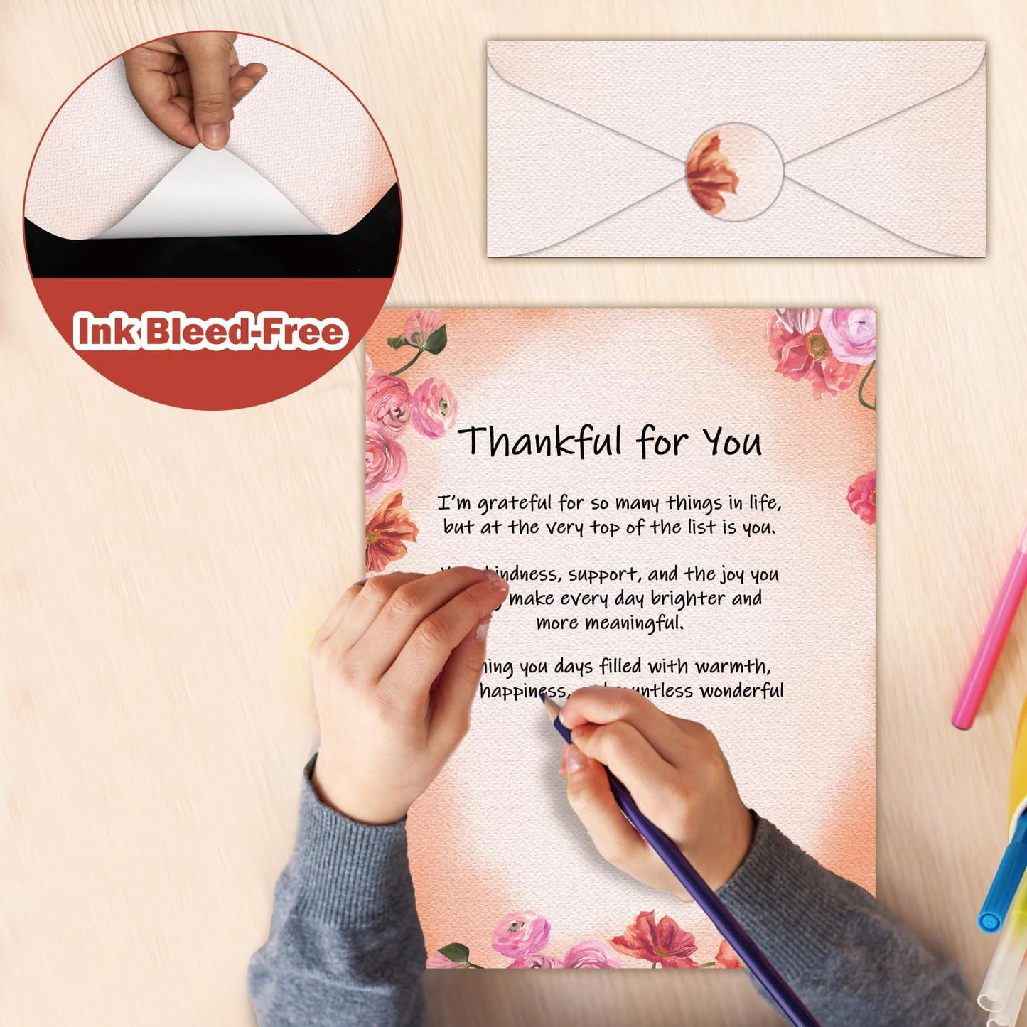 EggSun 250Pcs Watercolor Stationery Paper and Envelope Set with 100 Letterhead Papers and 50 Envelopes, 10 Design for Letter Writing,Invitations Computer Holidays Party Notes, 8.5x11 Inch-Floral