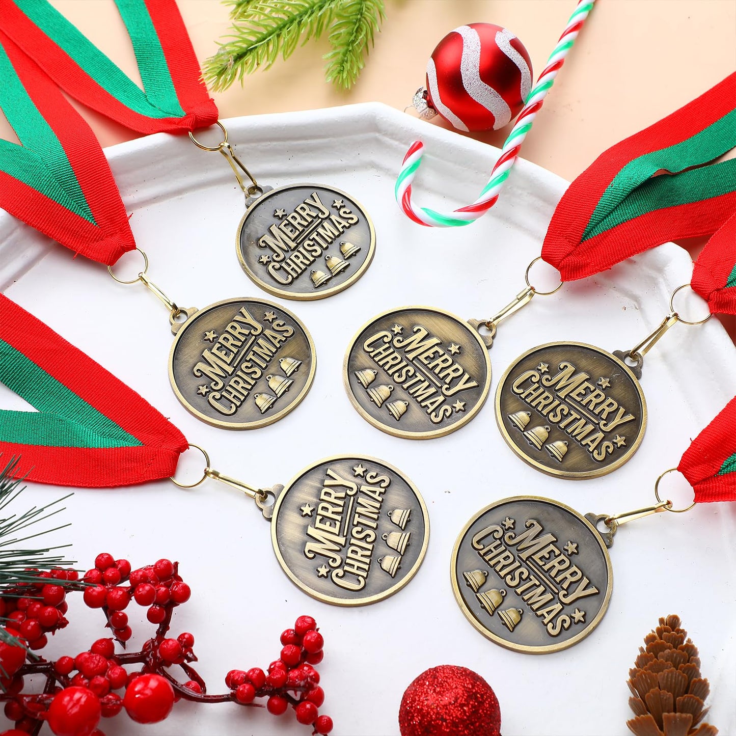 Loetere 30 Pcs/60 Pcs Christmas Medals Award Bulk 2" Gold Silver Christmas Medals Santa Run Reindeer Snowman Elf Gingerbread Man House Tree Trophy Awards for Xmas Party Ornament Favor Gift Prize