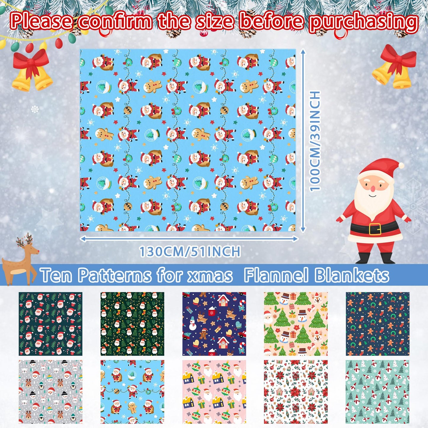 Gilprop 10 Pcs Christmas Throw Blanket, 51" x 39" Plush Fleece Holiday Blankets with Santa, Snowman, Reindeer Patterns for Sofa, Bed, Dorm, Xmas Party, Winter Decor and Gift