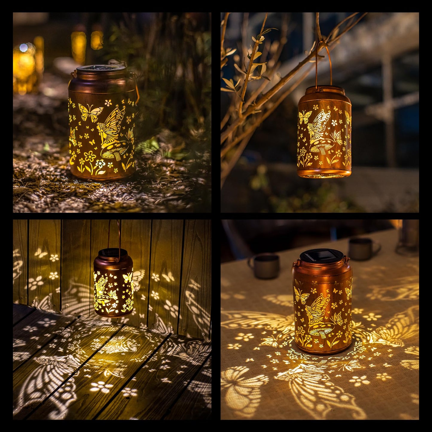 Fairy Solar Lanterns Outdoor Waterproof,Hanging Butterfly Lights Mothers Day Gifts for Women Mom Grandma Hollow Out Metal Lantern Decorative Summer Garden Decor for Patio,Yard,Porch,Pathway