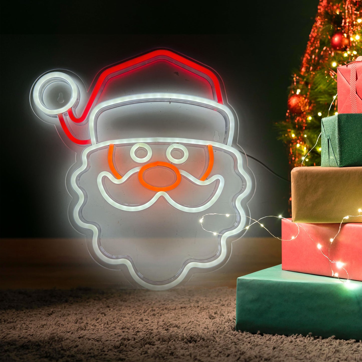Christmas Santa Claus Neon Sign Lights Red White Led Night Light Acrylic Board USB Plug-in Anime Signs Decorations for Aesthetic Bar Wall Bedroom Decor for Kid Adult Christmas Gifts