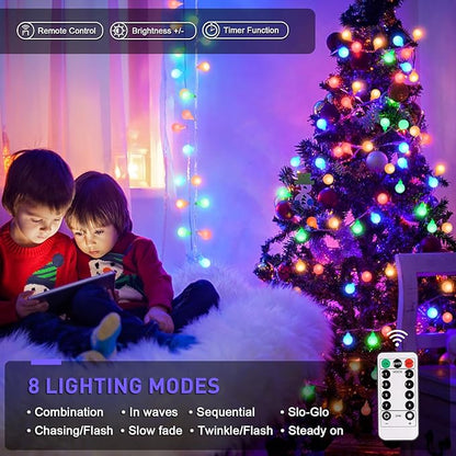 JMEXSUSS 100 LED Battery Operated Christmas Lights Indoor Outdoor Waterproof, 33ft Battery Powered Globe String Lights with Remote, Fairy Lights for Bedroom Party Christmas Decoration (Multi-Color)