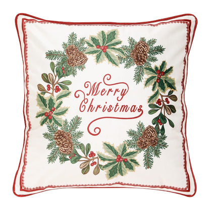 ISAENNE Design Square Classic Chrismas Style Throw Pillow Covers 18"x18", Green Soft Velvet Cushion Cover with Xmas Garland Pattern Decor Pillowcases for Bed,Living Room,Outdoor,Car