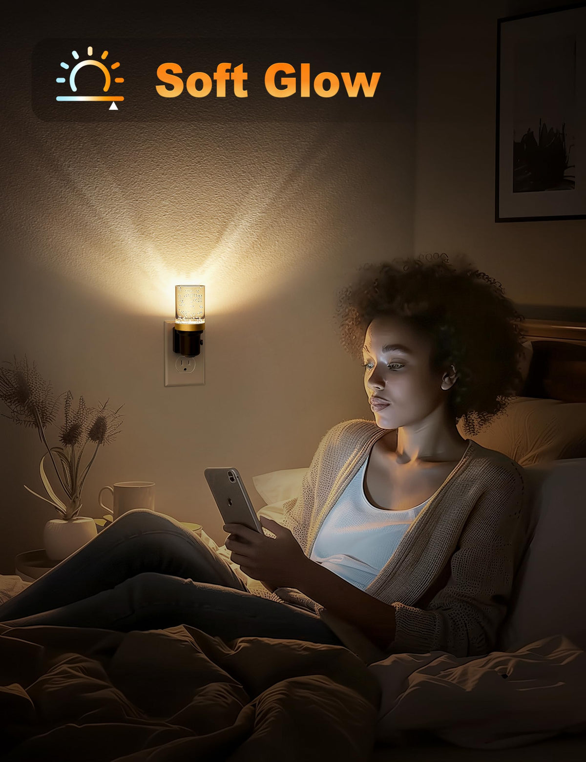 JandCase LED Night Light, Dimmable Night Lights Plug into Wall, Modern Nightlight with Auto On Off Light Sensor, 3000K Soft White Night Light 0-100LM Brightness for Bathroom Hallway Bedroom Decor