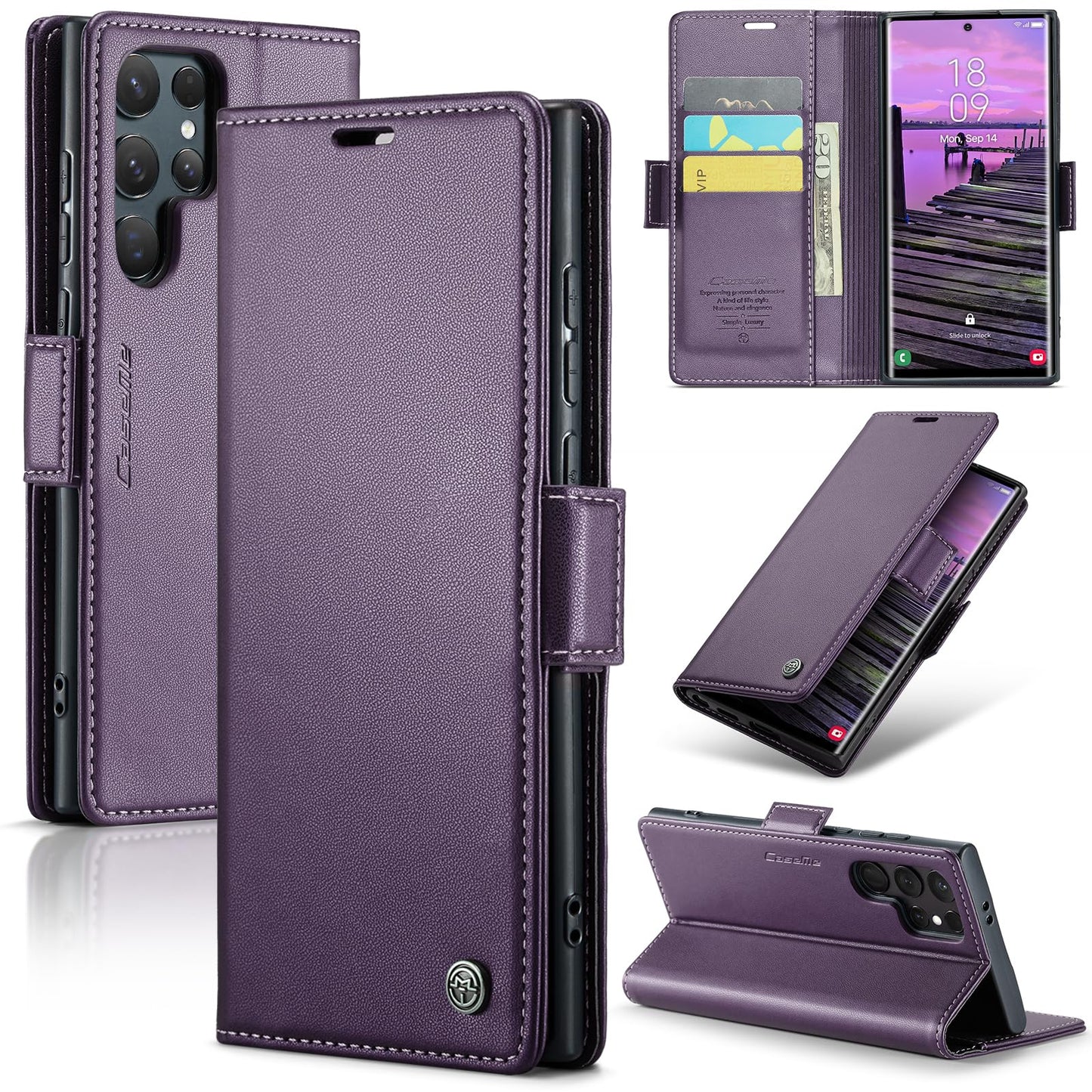FCOZCKLOM Compatible with Samsung Galaxy S24 Ultra Wallet Case[RFID Blocking], PU Leather Flip Cover with Kickstand Card Holder for Galaxy S24 Ultra 6.8 inch (Purple)