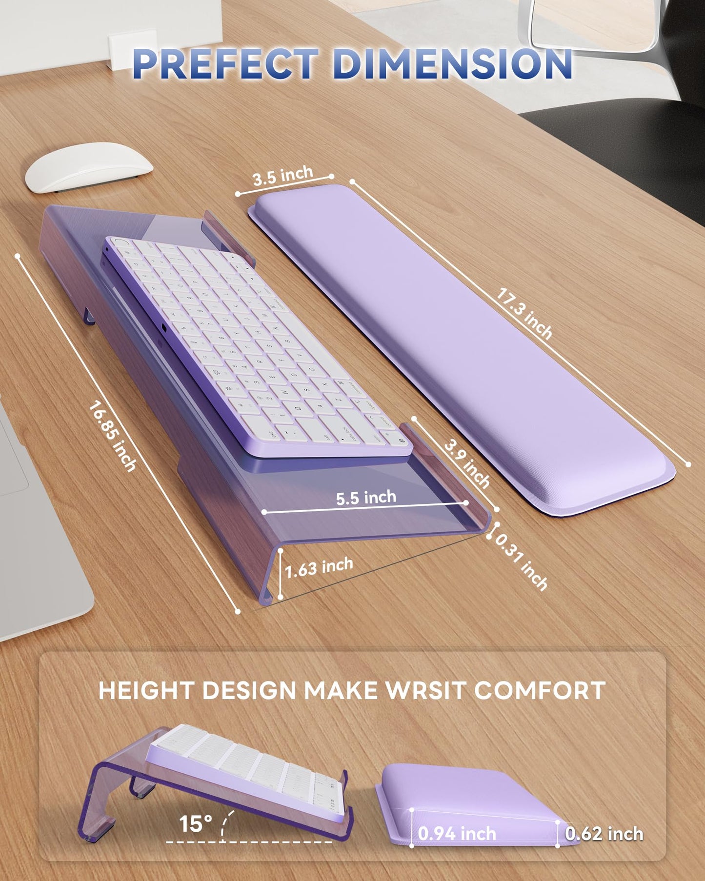 Laborio Computer Keyboard Stand for Desktop, Keyboard Wrist Rest Holder Stand for Easy Typing with Wrist Pad for Office Desk, Home, School(Purple)