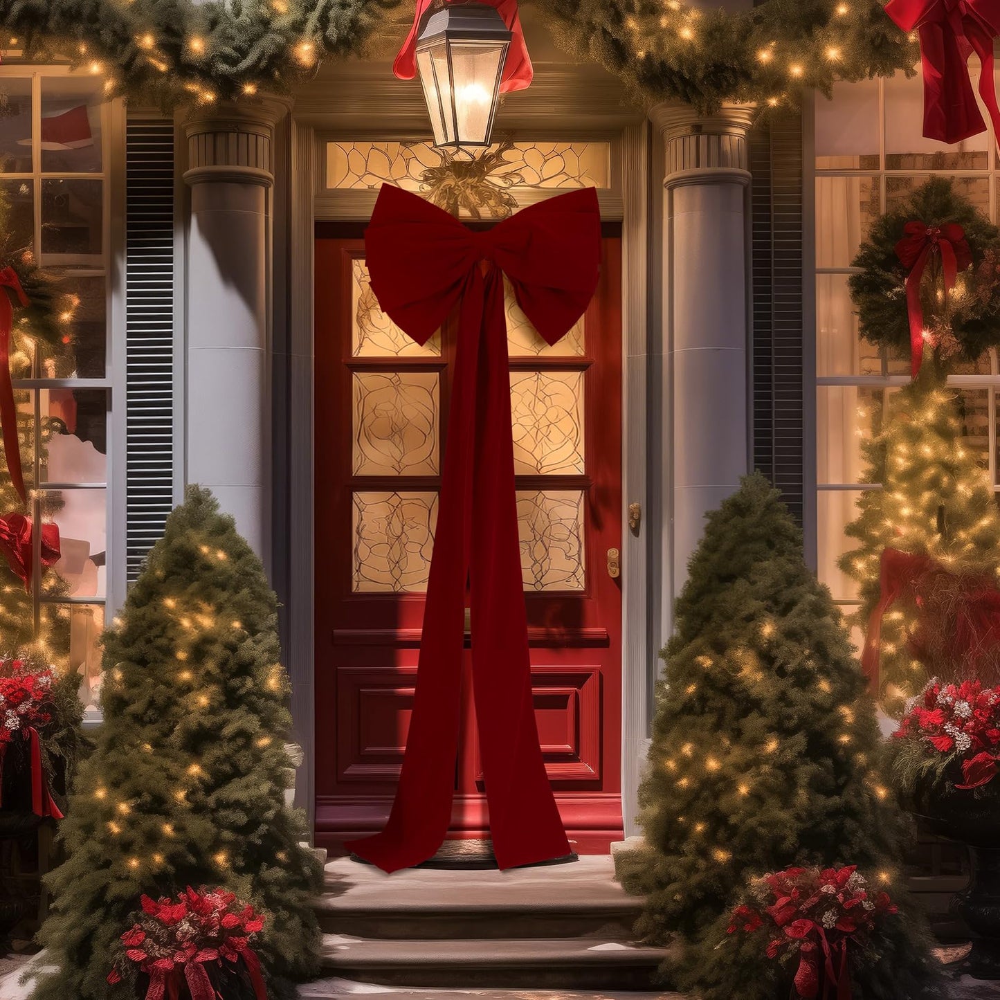 Knitgrip 1 Pack Extra Large Christmas Front Door Bow Decorations 27 x 78 Inch Burgundy Giant Velvet Christmas Tree Topper Bow with Long Streamers Wreath Wall Decor for Home Xmas Room Holiday Porch
